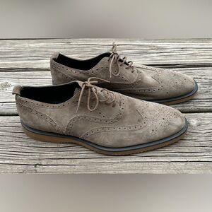Burberry Mens Suede Leather Lace Up Wingtip Oxford Derby Shoes Taupe | Size 11.5